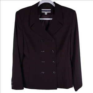 Amanda Smith Stretch Black Plum One Notched Collar Double Breasted Blazer Jacket